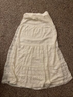 Women's Ivory Lace Maxi Skirt - Elegant Tiered Design